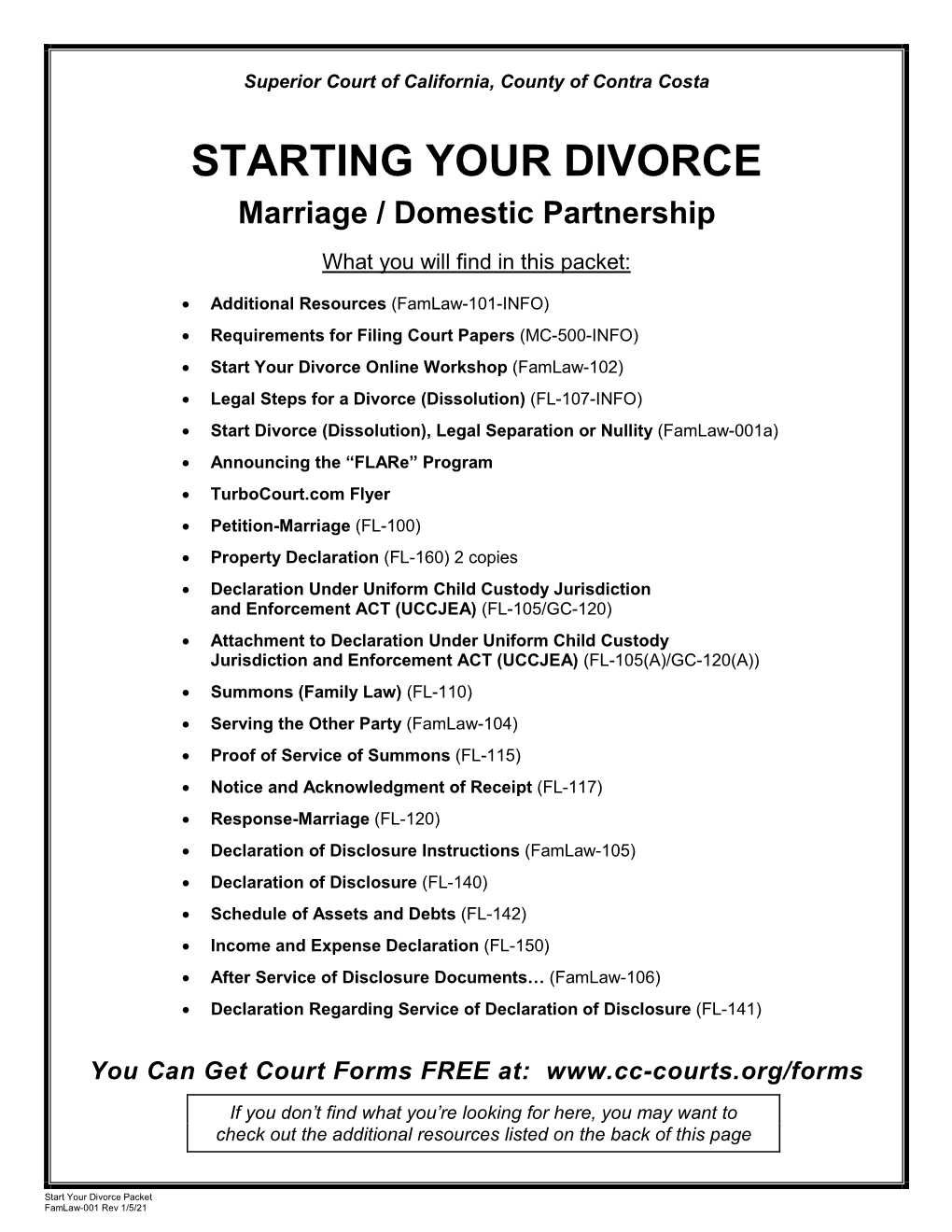 STARTING YOUR DIVORCE Marriage / Domestic Partnership