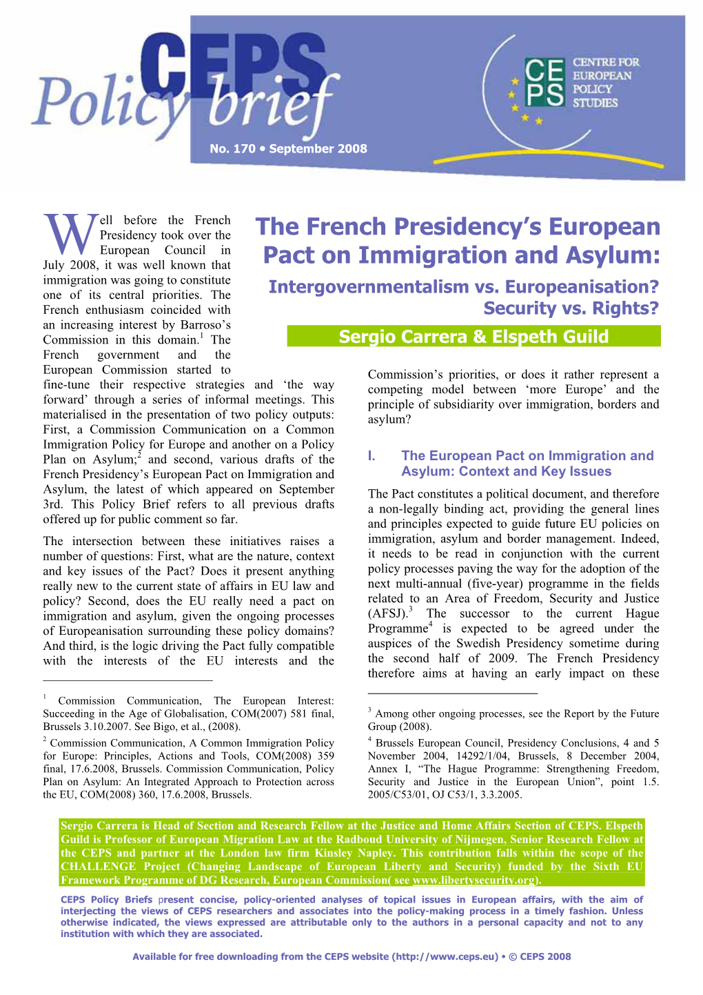 The French Presidency's European Pact on Immigration and Asylum