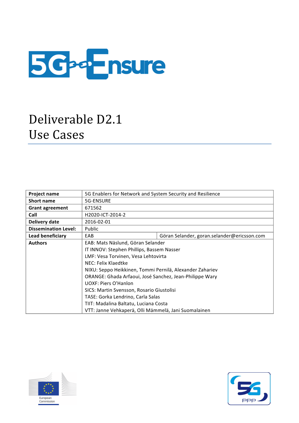 Deliverable D2.1 Use Cases