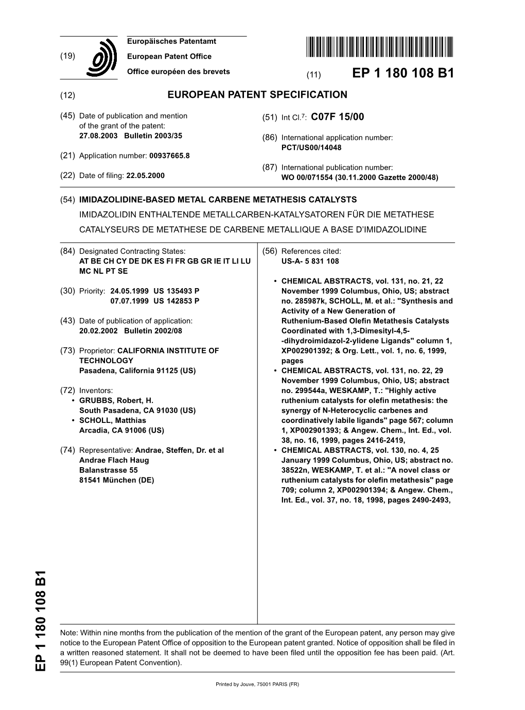 Imidazolidine-Based Metal Carbene Metathesis