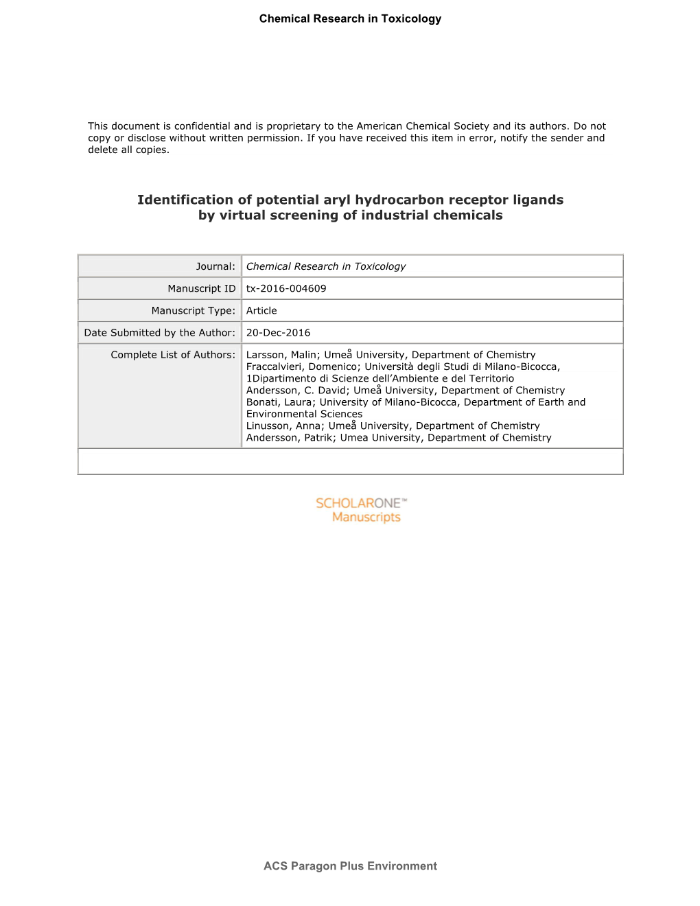 Identification of Potential Aryl Hydrocarbon Receptor Ligands by Virtual Screening of Industrial Chemicals