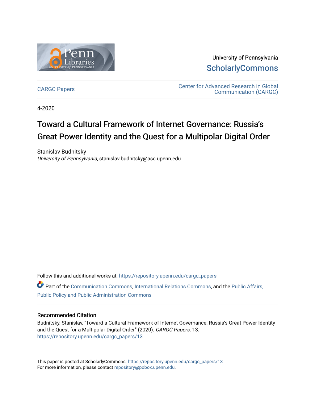 Toward a Cultural Framework of Internet Governance: Russia’S Great Power Identity and the Quest for a Multipolar Digital Order