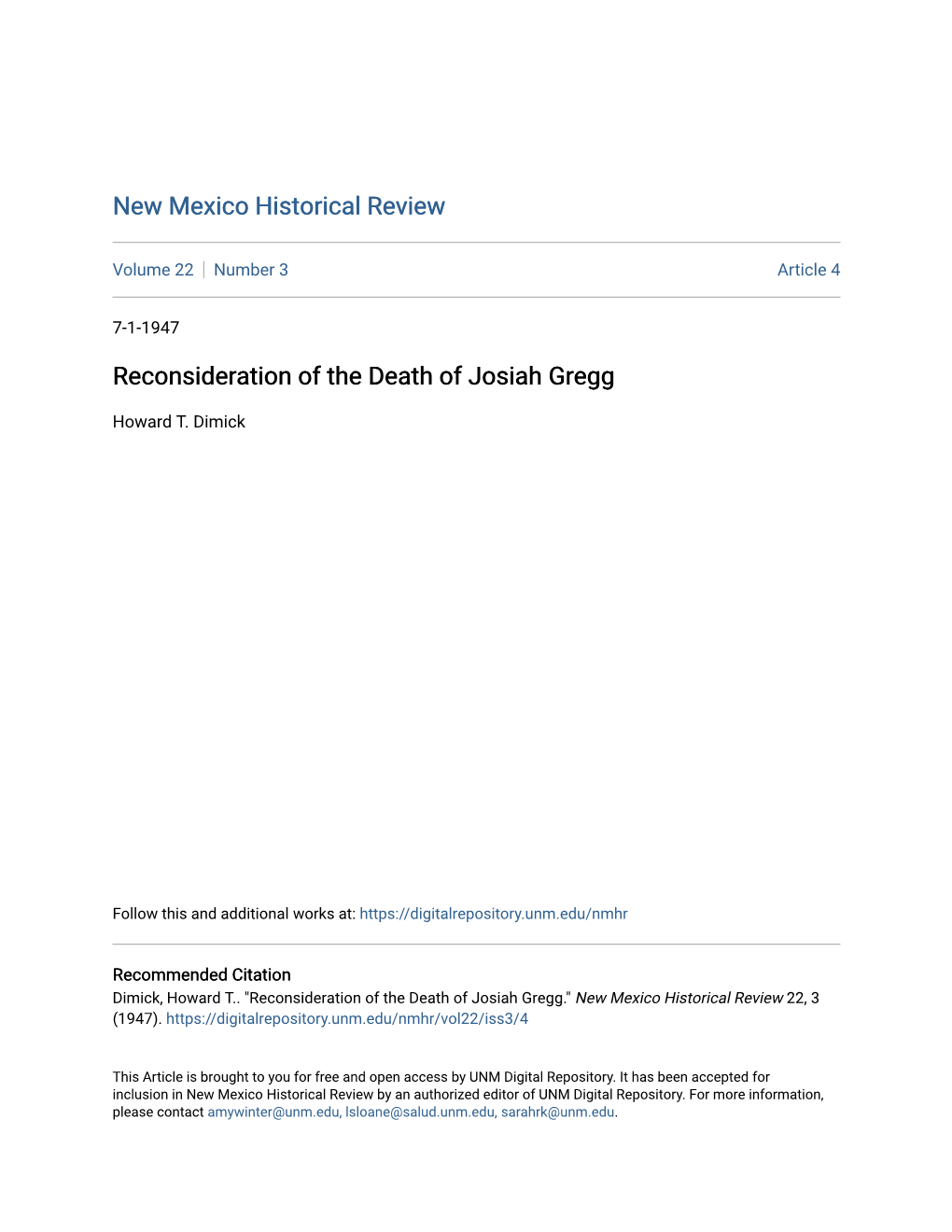 Reconsideration of the Death of Josiah Gregg