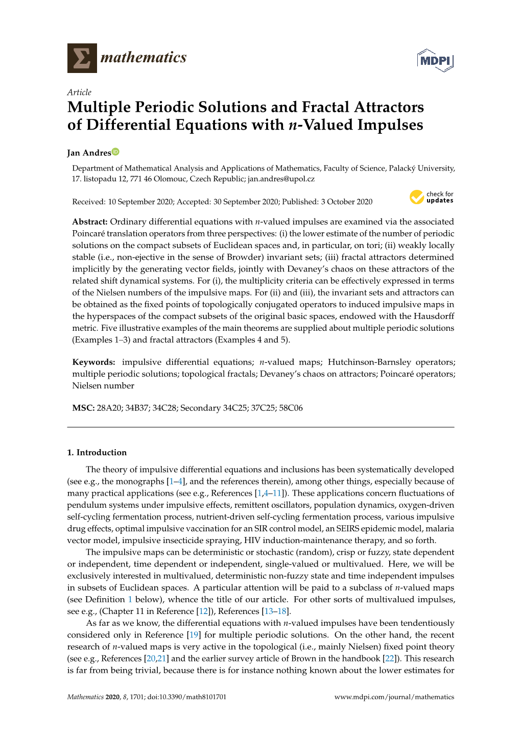Multiple Periodic Solutions and Fractal Attractors of Differential Equations with N-Valued Impulses