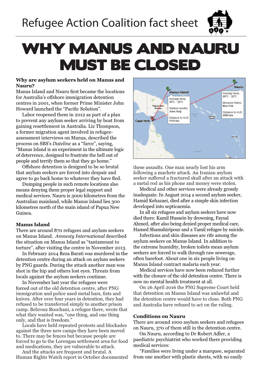 Why Manus and Nauru Must Be Closed