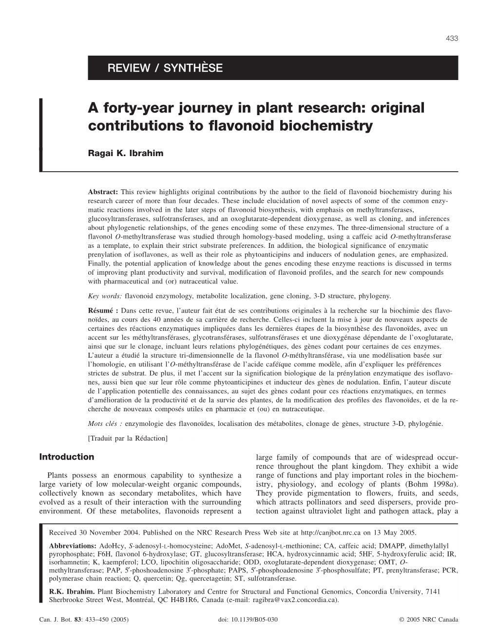 Original Contributions to Flavonoid Biochemistry