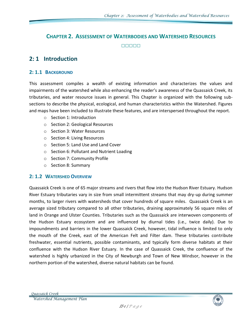 Chapter 2: Assessment of Waterbodies and Watershed Resources