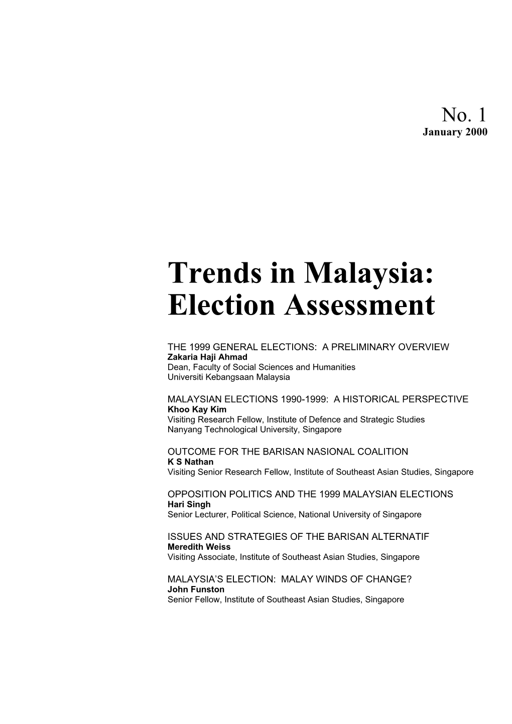 Trends in Malaysia: Election Assessment