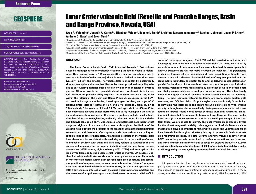 Lunar Crater Volcanic Field (Reveille and Pancake Ranges, Basin and Range Province, Nevada, USA)