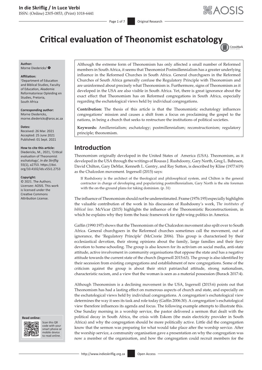 Critical Evaluation of Theonomist Eschatology