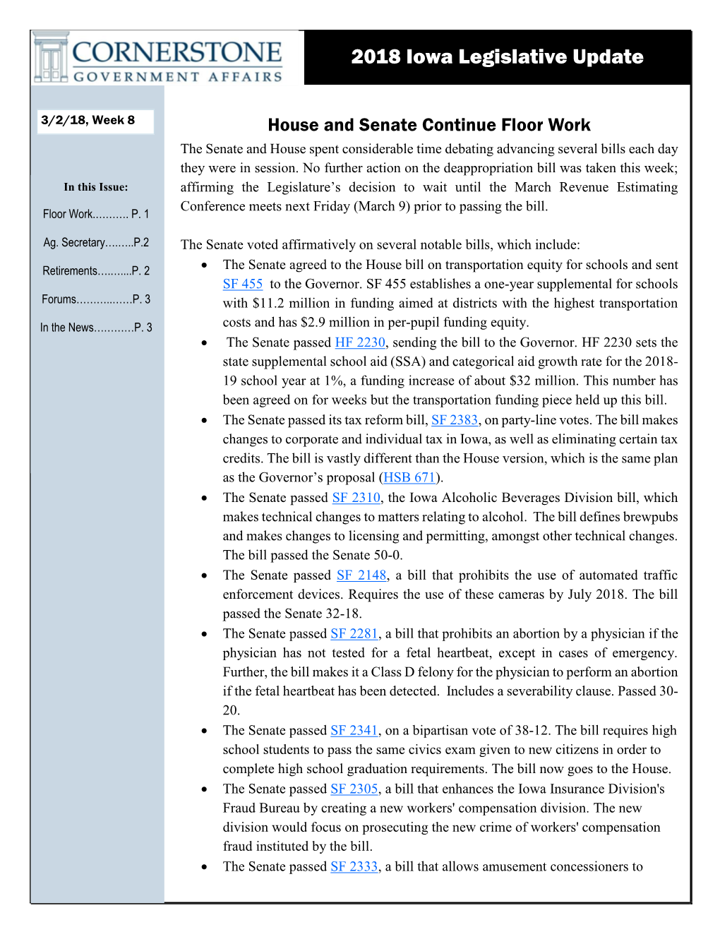 2018 Iowa Legislative Update