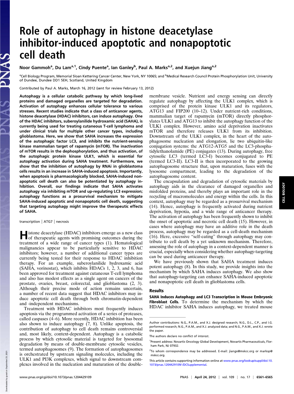 Role of Autophagy in Histone Deacetylase Inhibitor-Induced Apoptotic and Nonapoptotic Cell Death