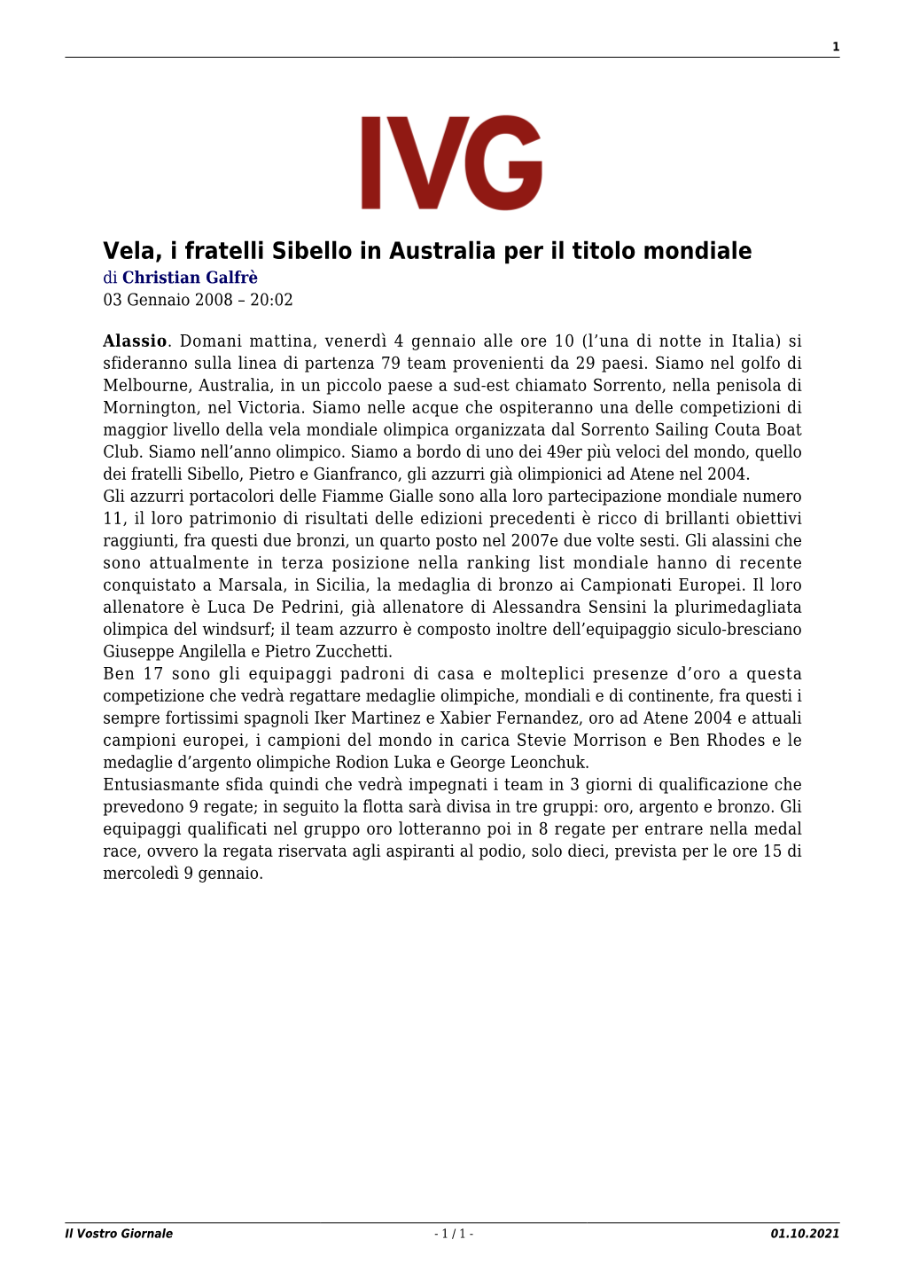 Il Vostro Giornale - 1 / 1 - 01.10.2021