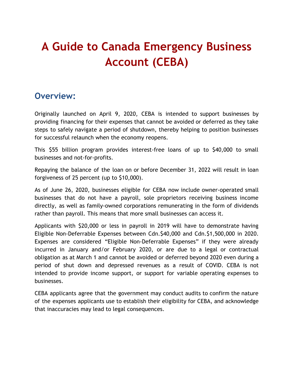 A Guide to Canada Emergency Business Account (CEBA)