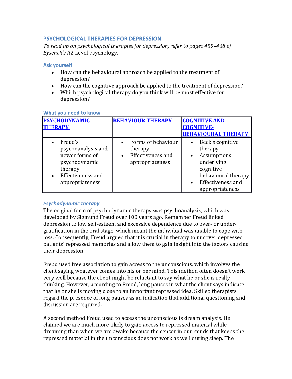 Psychological Therapies for Depression