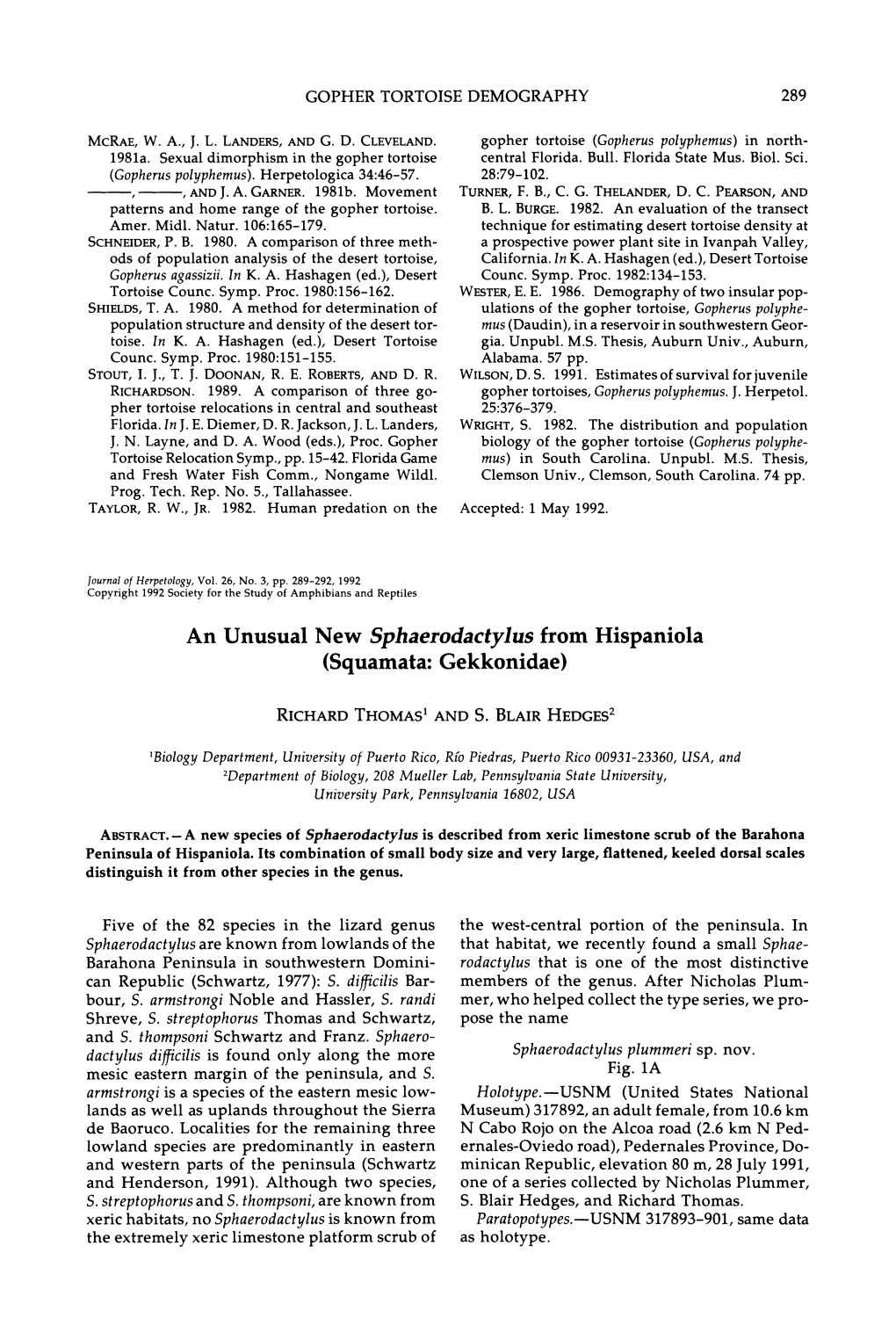 An Unusual New Sphaerodactylus from Hispaniola (Squamata:Gekkonidae)