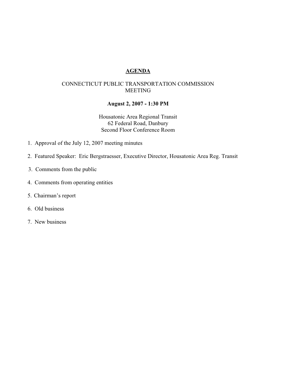 Agenda Connecticut Public Transportation Commission