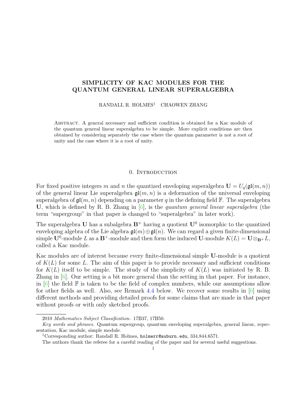 Simplicity of Kac Modules for the Quantum General Linear Superalgebra