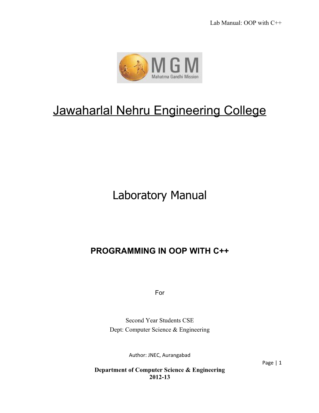 Lab Manual: OOP with C