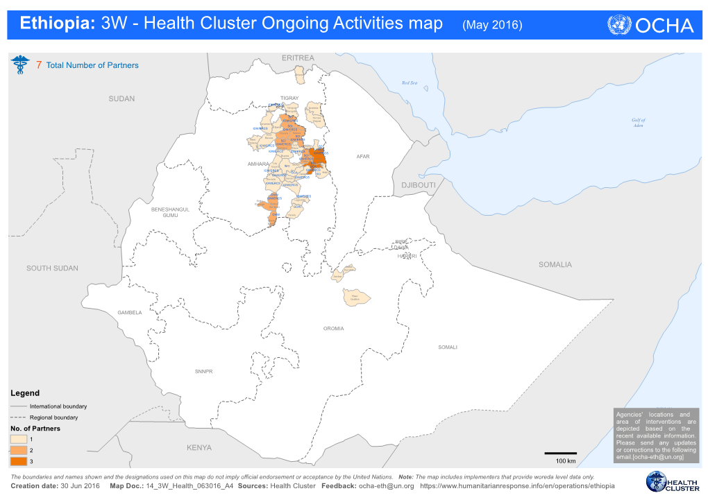 Ethiopia: 3W - Health Cluster Ongoing Activities Map (May 2016)