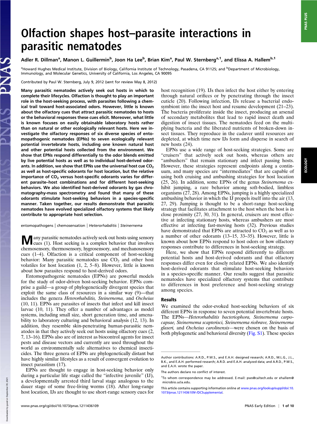 Olfaction Shapes Host–Parasite Interactions in Parasitic Nematodes