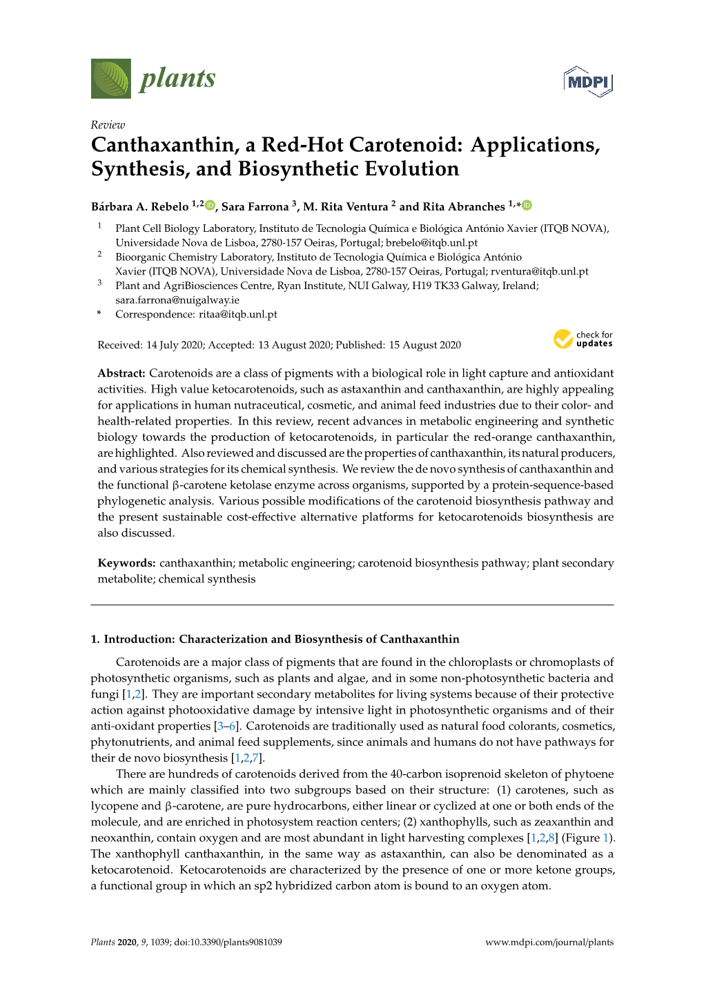 Canthaxanthin, a Red-Hot Carotenoid: Applications, Synthesis, and Biosynthetic Evolution