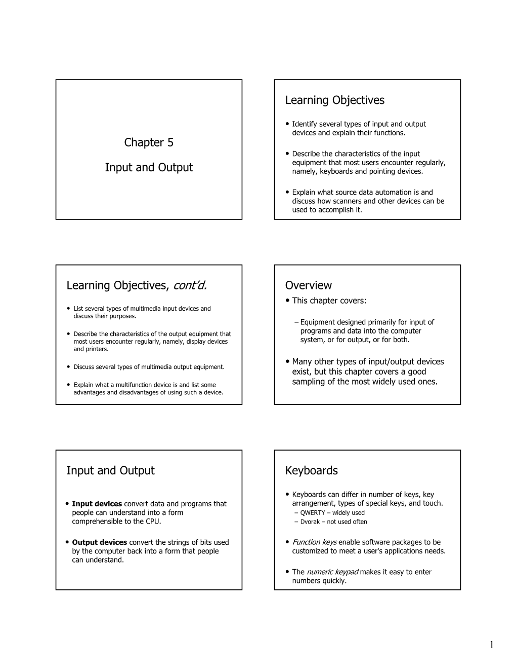 Chapter 5 Input and Output Learning Objectives