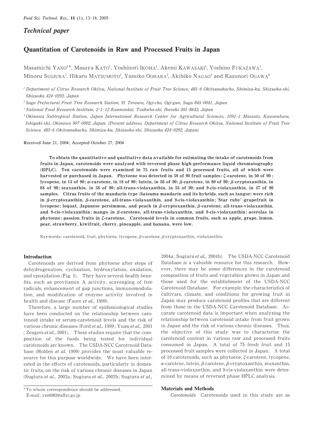 Technical Paper Quantitation of Carotenoids in Raw and Processed