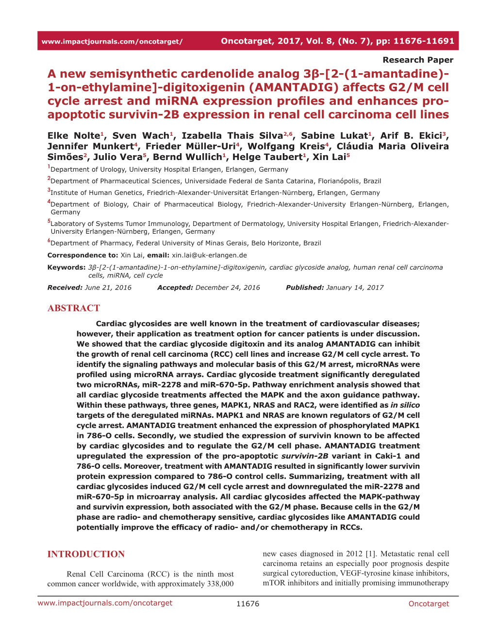 Digitoxigenin (AMANTADIG) Affects G2/M Cell Cycle