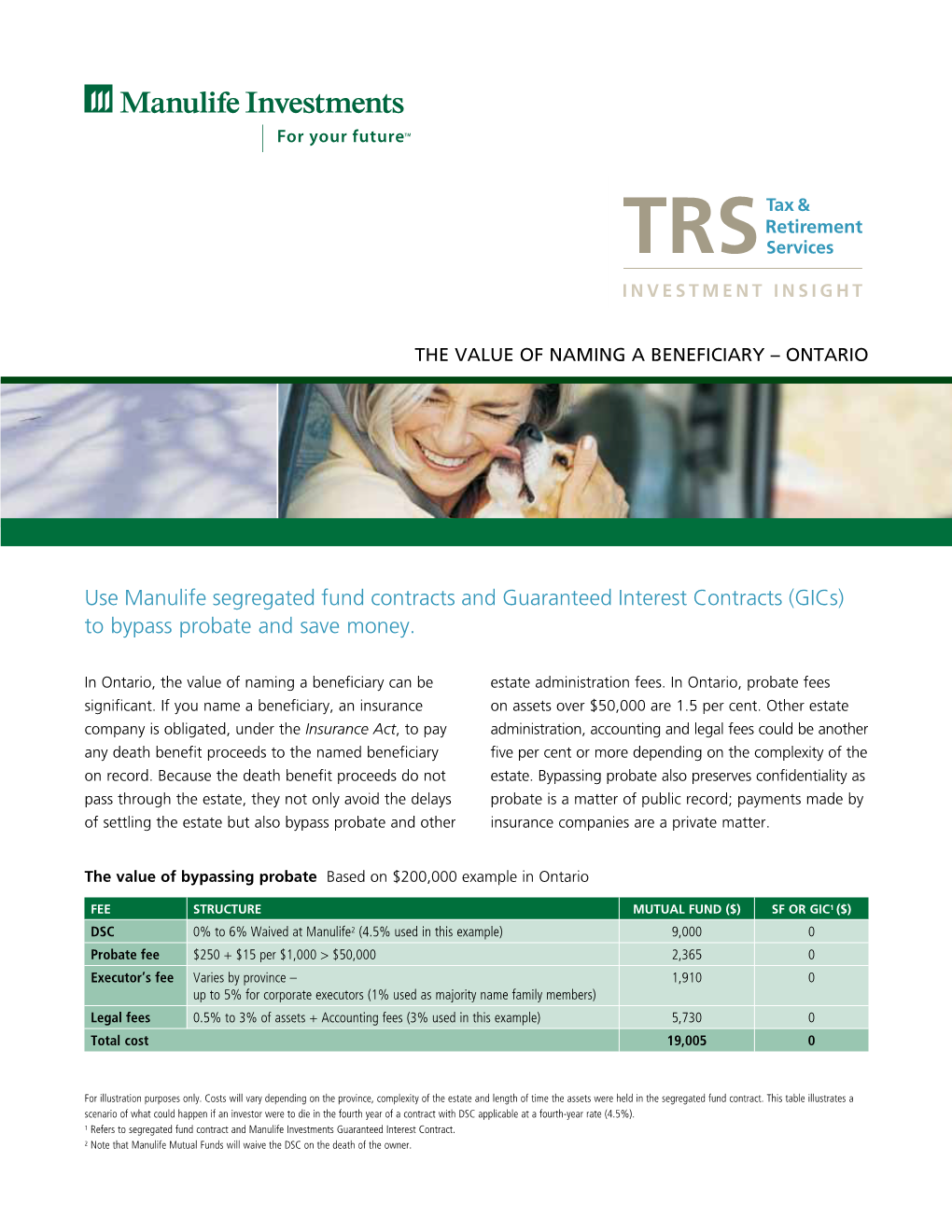 Use Manulife Segregated Fund Contracts and Guaranteed Interest Contracts (Gics) to Bypass Probate and Save Money