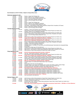 2011 Petit Event Schedule PUBLIC As of 8-31