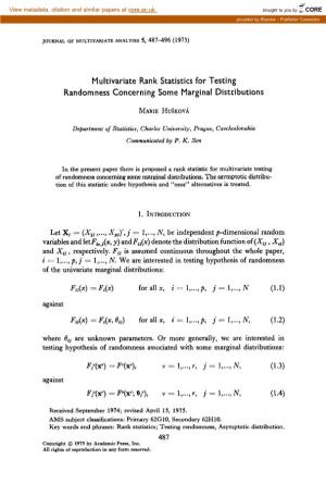 Multivariate Rank Statistics for Testing Randomness Concerning Some Marginal Distributions