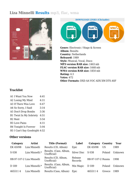 Liza Minnelli Results Mp3, Flac, Wma