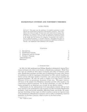 Hamiltonian Systems and Noether's Theorem