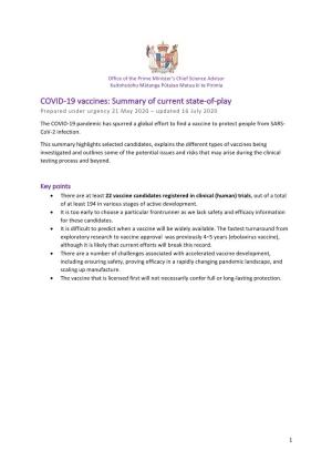 COVID-19 Vaccines: Summary of Current State-Of-Play Prepared Under Urgency 21 May 2020 – Updated 16 July 2020