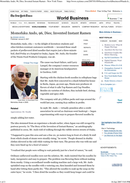 Momofuku Ando, 96, Dies; Invented Instant Ramen - New York Times