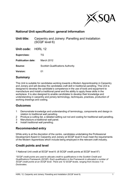 National Unit Specification: General Information
