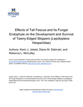 Effects of Tall Fescue and Its Fungal Endophyte on the Development and Survival of Tawny-Edged Skippers (Lepidoptera: Hesperiidae)