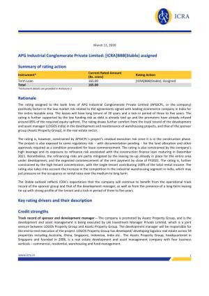 APG Industrial Conglomerate Private Limited: [ICRA]BBB(Stable) Assigned