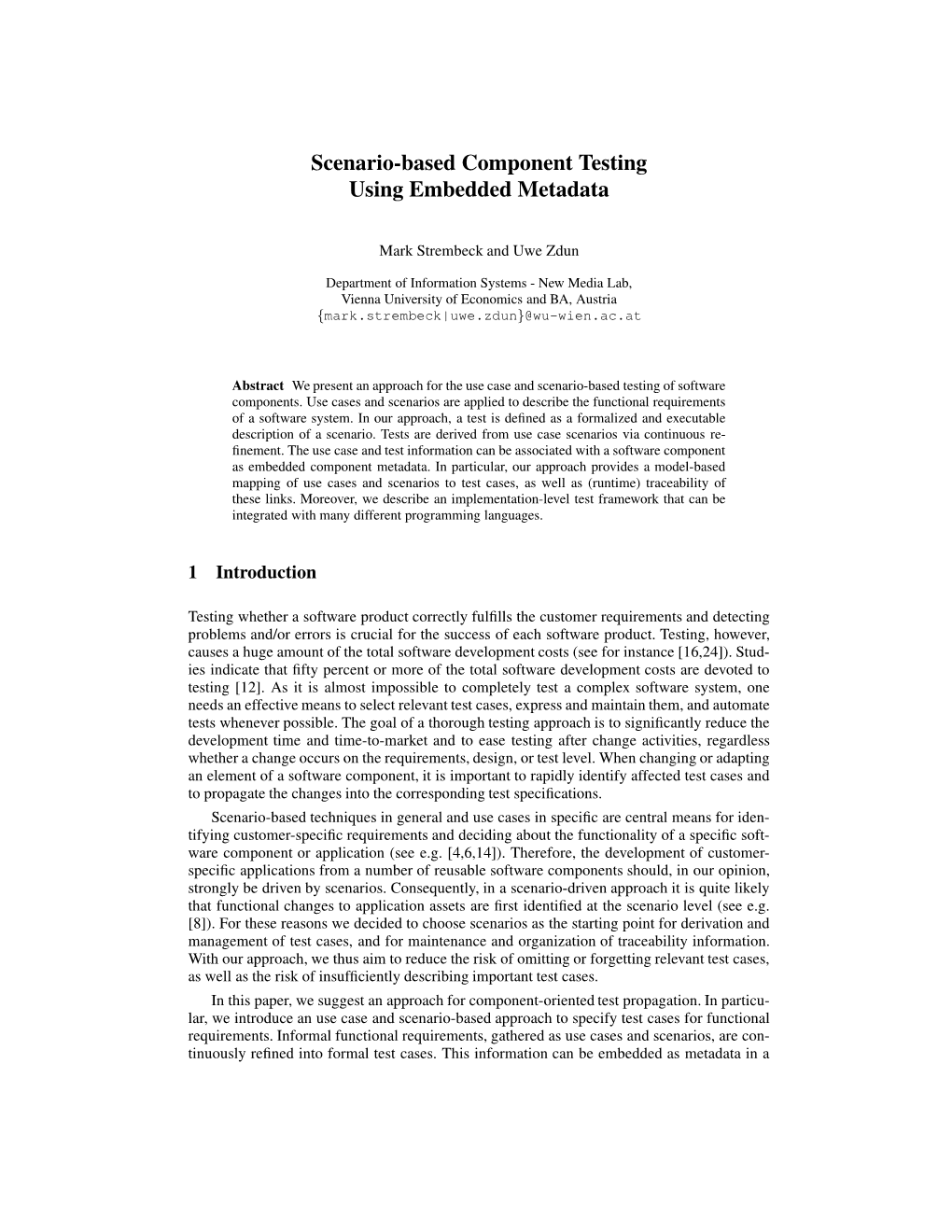 Scenario-Based Component Testing Using Embedded Metadata