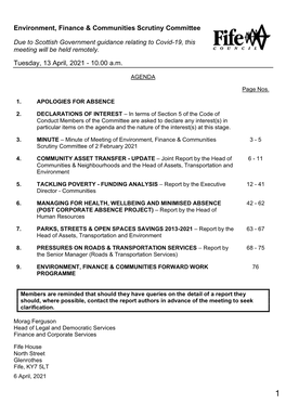 Environment, Finance & Communities Scrutiny Committee