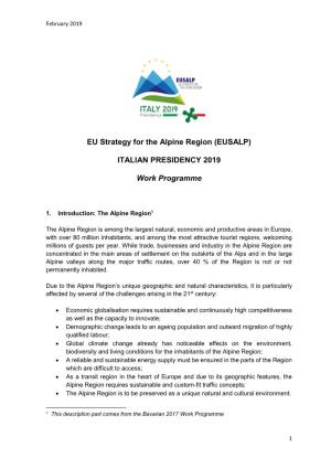 EU Strategy for the Alpine Region (EUSALP) ITALIAN PRESIDENCY
