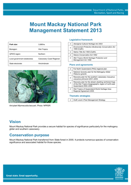 Mount Mackay National Park Management Statement 2013 (PDF