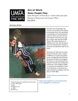 Roles People Play Utah Museum of Fine Arts • Educator Resources and Lesson Plans Fall 2016