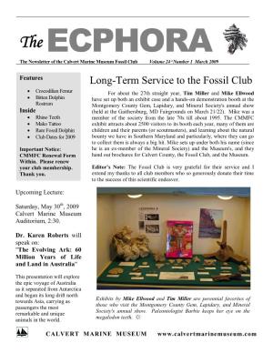 The ECPHORA the Newsletter of the Calvert Marine Museum Fossil Club Volume 24  Number 1 March 2009
