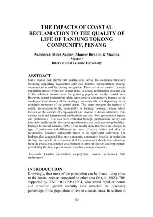 The Impacts of Coastal Reclamation to the Quality of Life of Tanjung Tokong Community, Penang