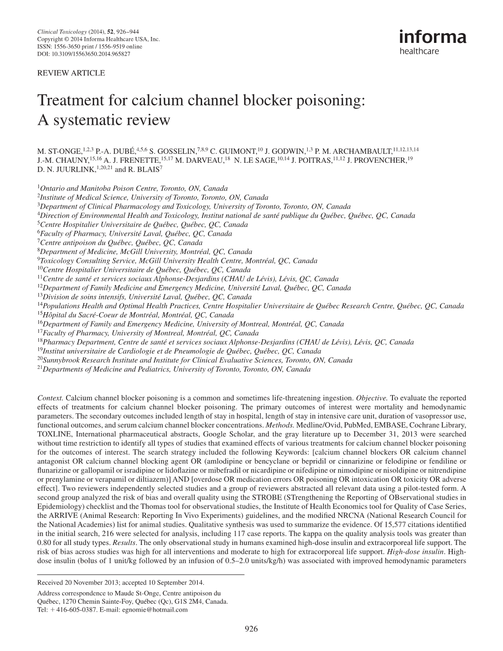 Treatment for Calcium Channel Blocker Poisoning: a Systematic Review