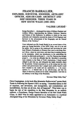 Francis Barrallier, Explorer, Surveyor, Engineer, Artillery Officer, Aide-De-Camp, Architect and Ship Designer: Three Years in New South Wales (1800-1803)