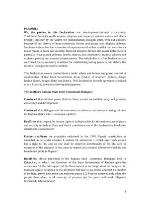 Kafachan Peace Declaration, the Southern Kaduna State Inter