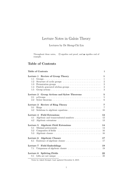 Lecture Notes in Galois Theory